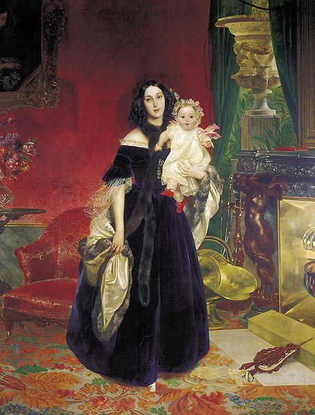 Karl Briullov Portrait of Mariya Arkadyevna Bek with her Daughter oil painting picture